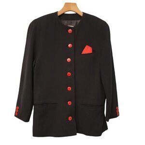 Vintage Gil Bret Single‎ Breasted Blazer Jacket Black W/ Red Buttons Pockets EUC